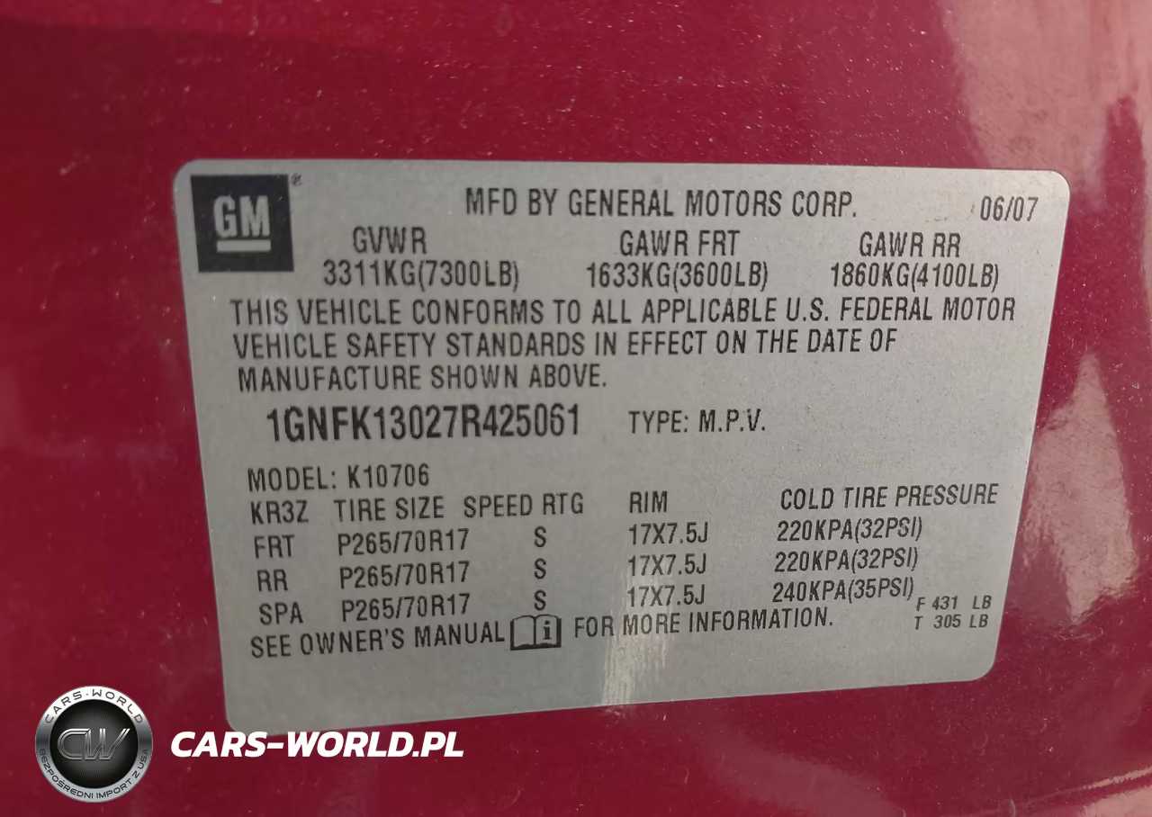 2007 Chevrolet Tahoe Lt VIN:1GNFK13027R425061 - 9