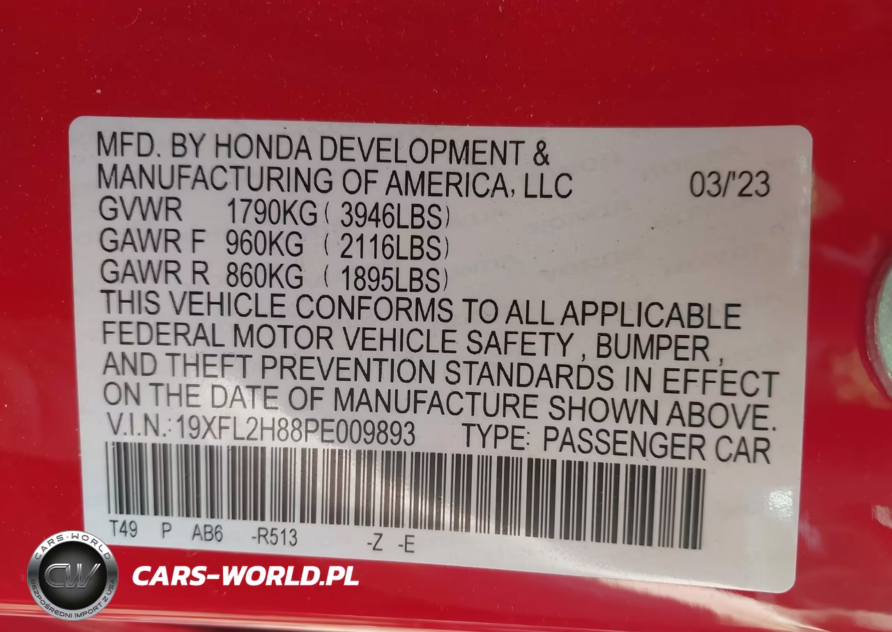 2023 Honda Civic Sport VIN:19XFL2H88PE009893 - 9