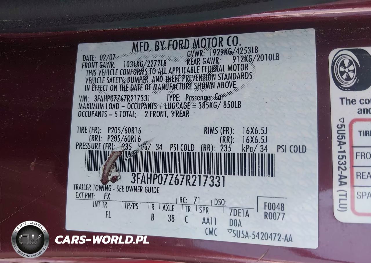 2007 Ford Fusion Se VIN:3FAHP07Z67R217331 - 9