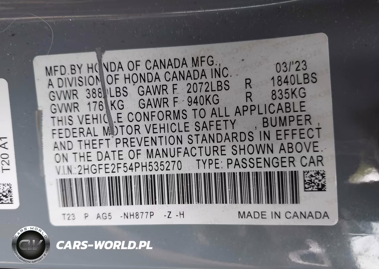2023 Honda Civic Sport VIN:2HGFE2F54PH535270 - 9