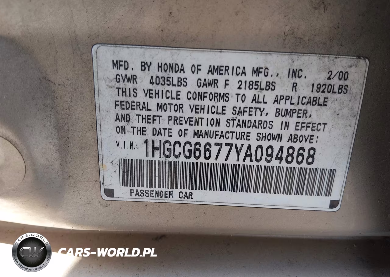 2000 Honda Accord 2.3 Ex VIN:1HGCG6677YA094868 - 9