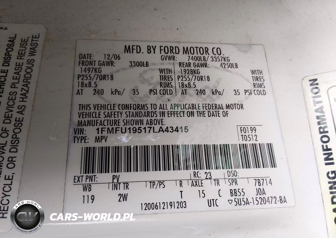 2007 Ford Expedition Limited VIN:1FMFU19517LA43415 - 9