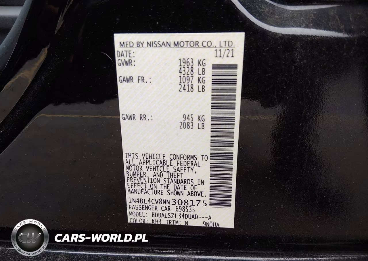 2022 Nissan Altima Sr Fwd VIN:1N4BL4CV8NN308175 - 9