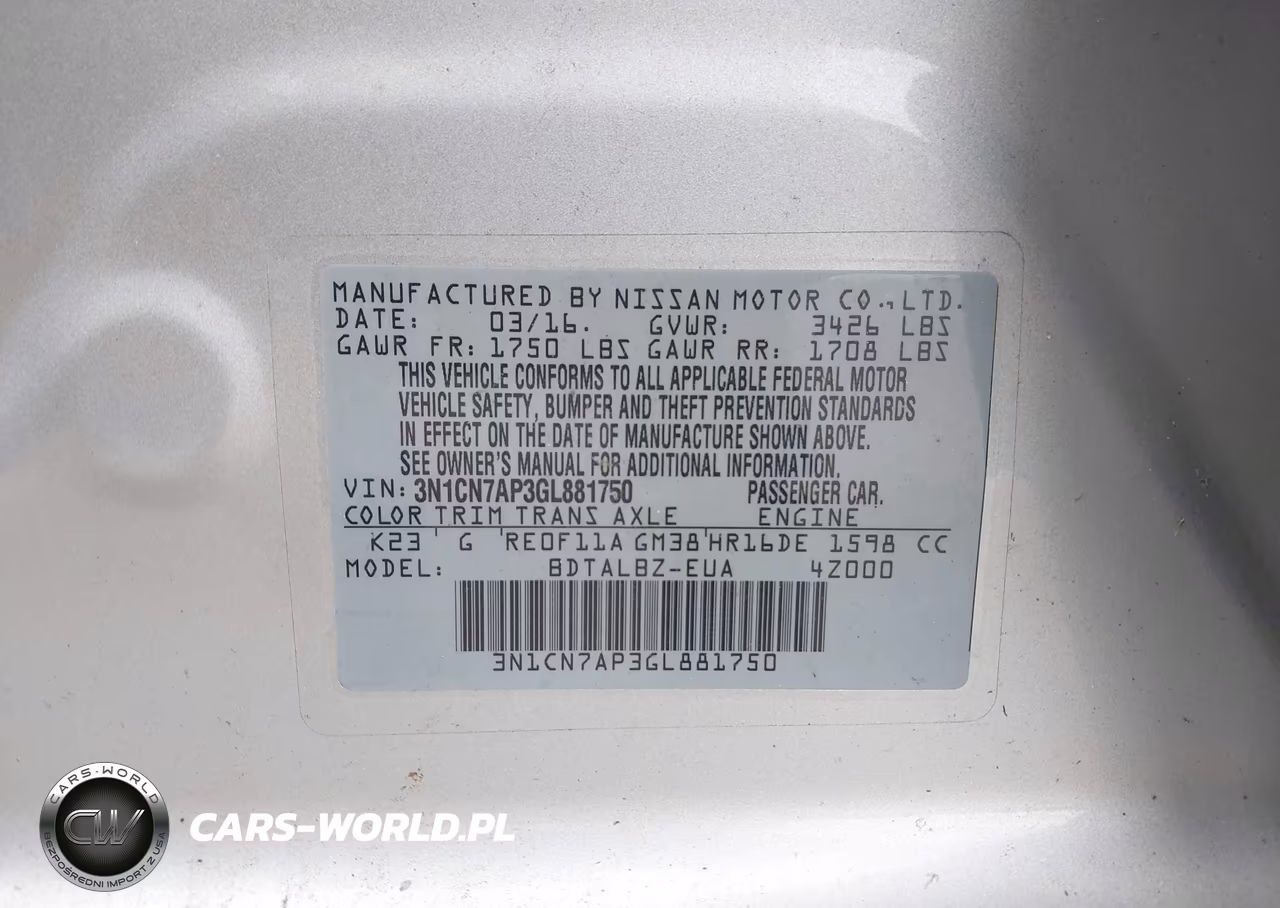 2016 Nissan Versa 1.6 Sv VIN:3N1CN7AP3GL881750 - 9