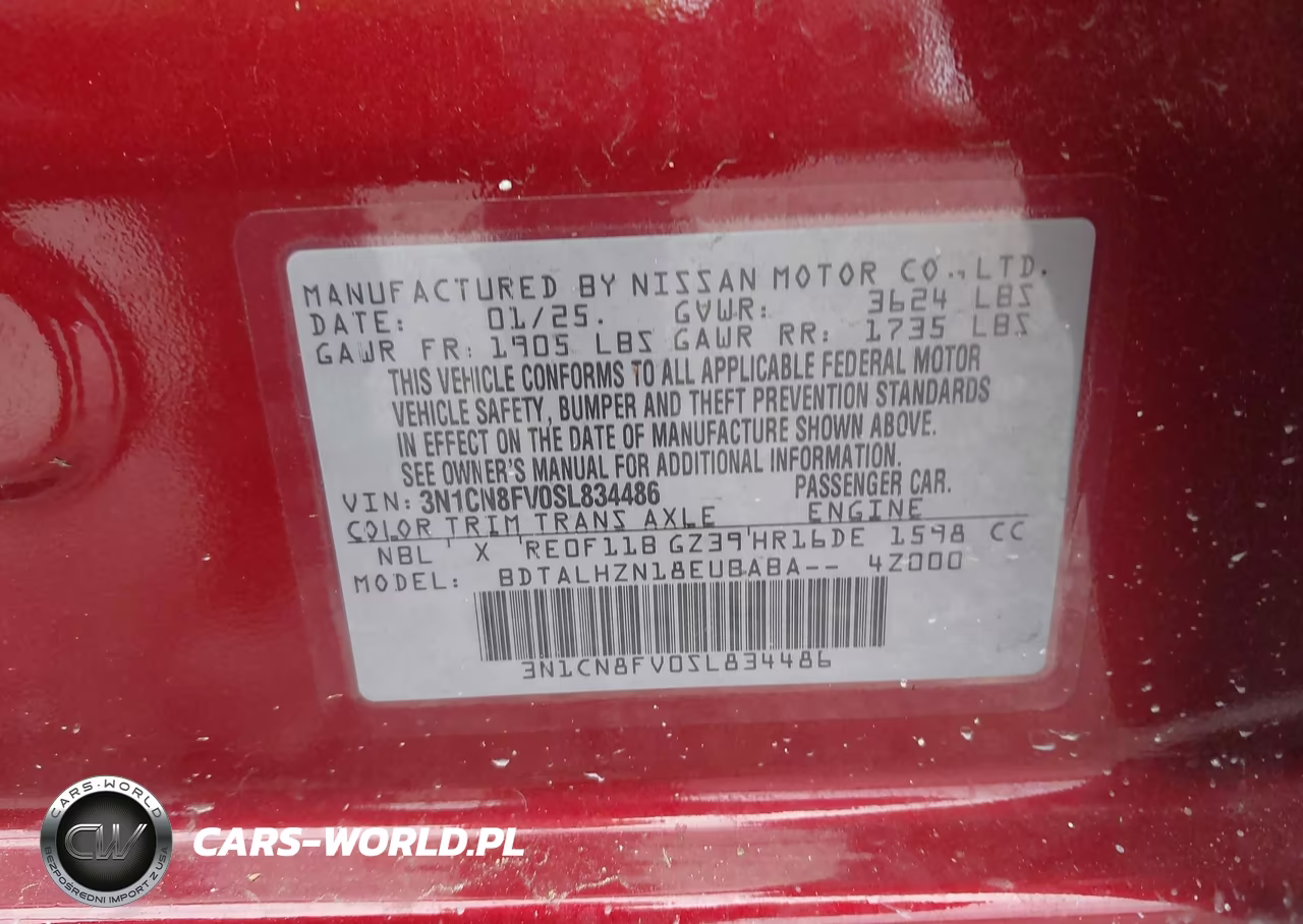 2025 Nissan Versa 1.6 Sr VIN:3N1CN8FV0SL834486 - 9