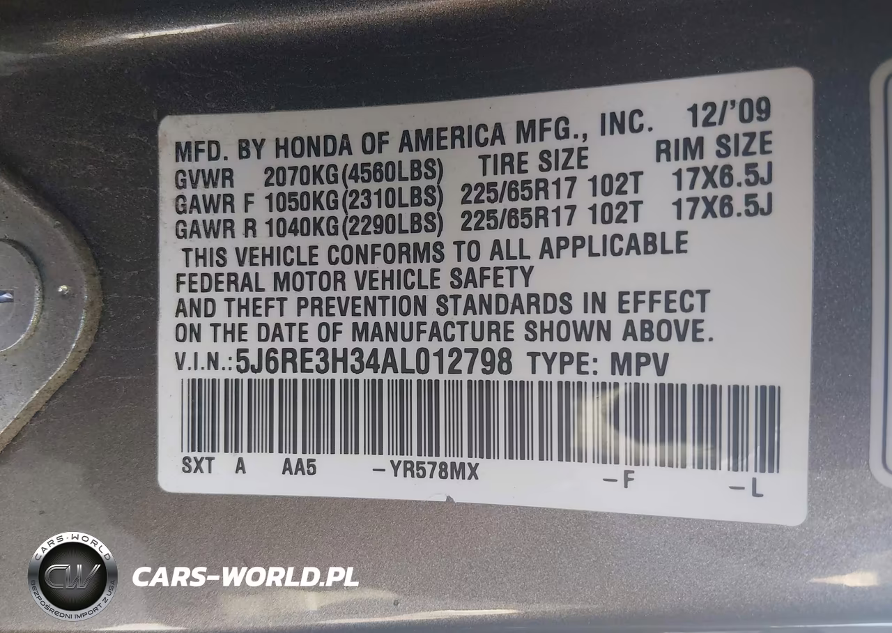 2010 Honda Cr-V Lx VIN:5J6RE3H34AL012798 - 9
