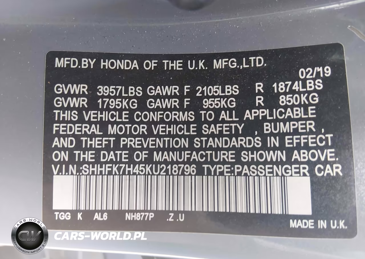 2019 Honda Civic Sport VIN:SHHFK7H45KU218796 - 9