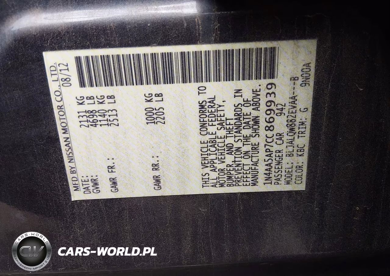 2012 Nissan Maxima 3.5 S VIN:1N4AA5AP7CC869939 - 9