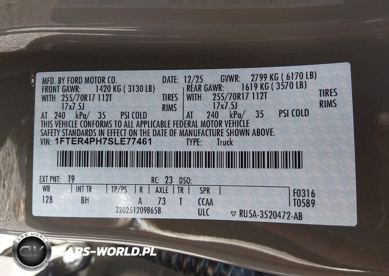 2025 Ford Ranger Xl VIN:1FTER4PH7SLE77461 - 9