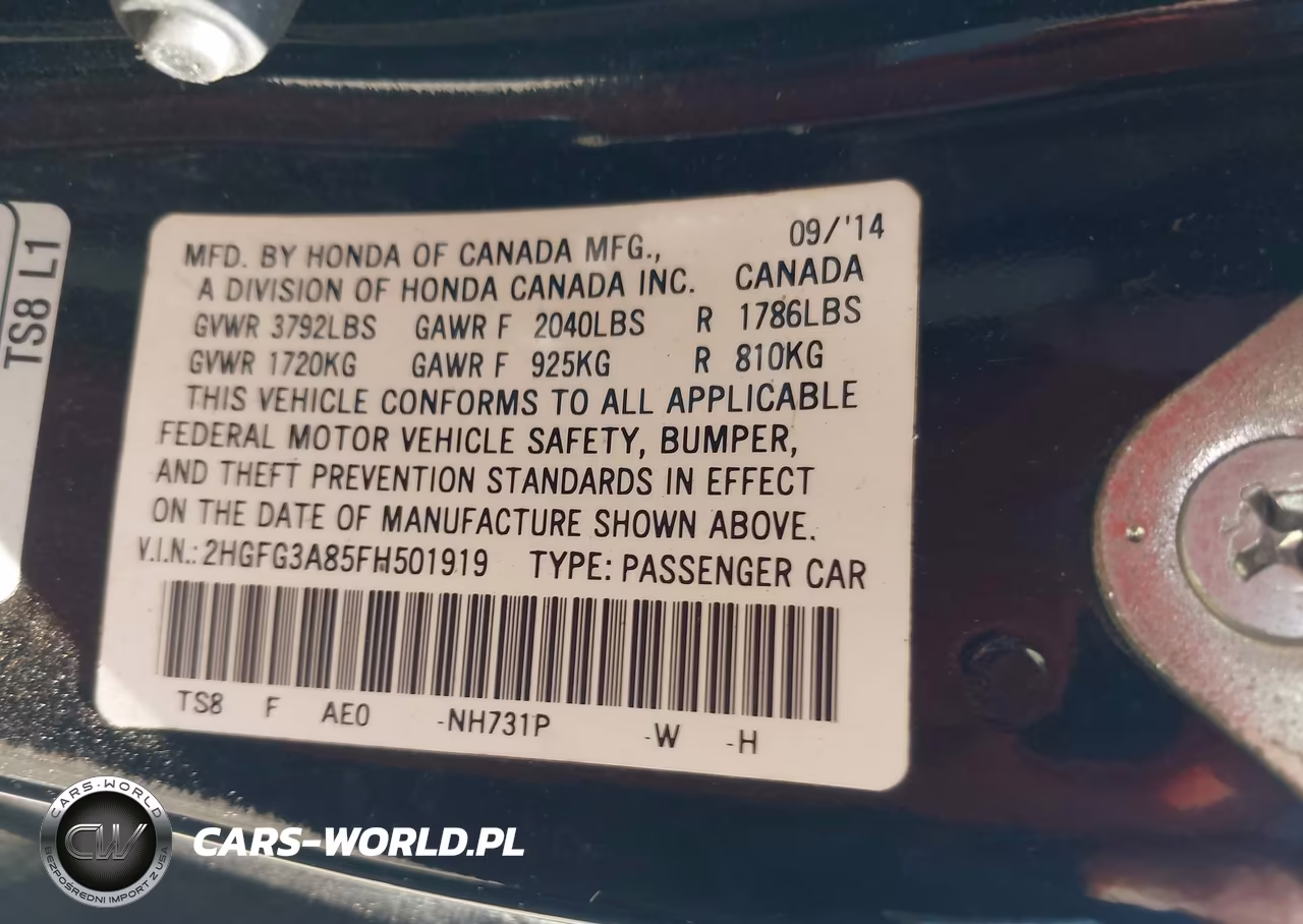 2015 Honda Civic Ex VIN:2HGFG3A85FH501919 - 9