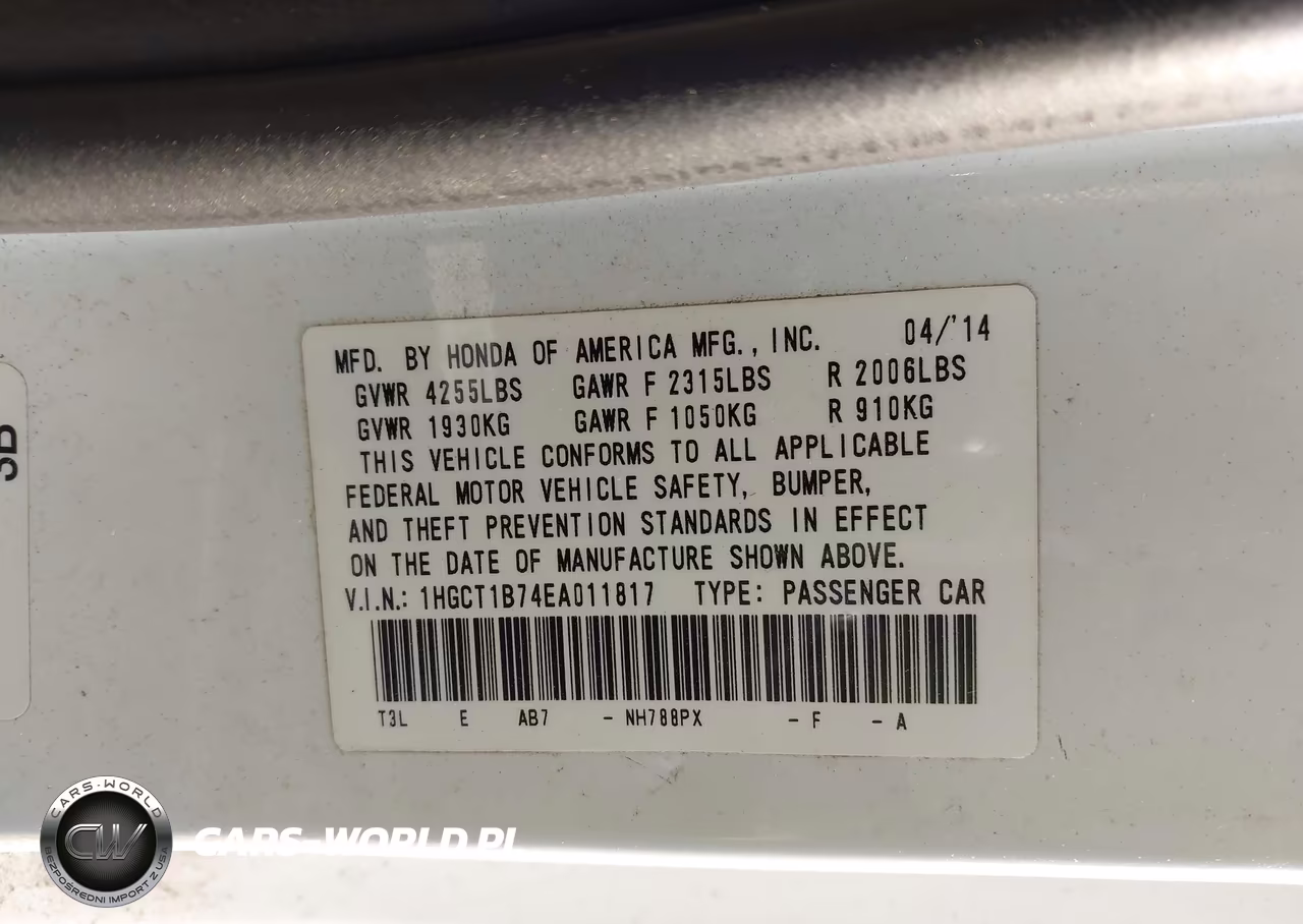 2014 Honda Accord Ex VIN:1HGCT1B74EA011817 - 9