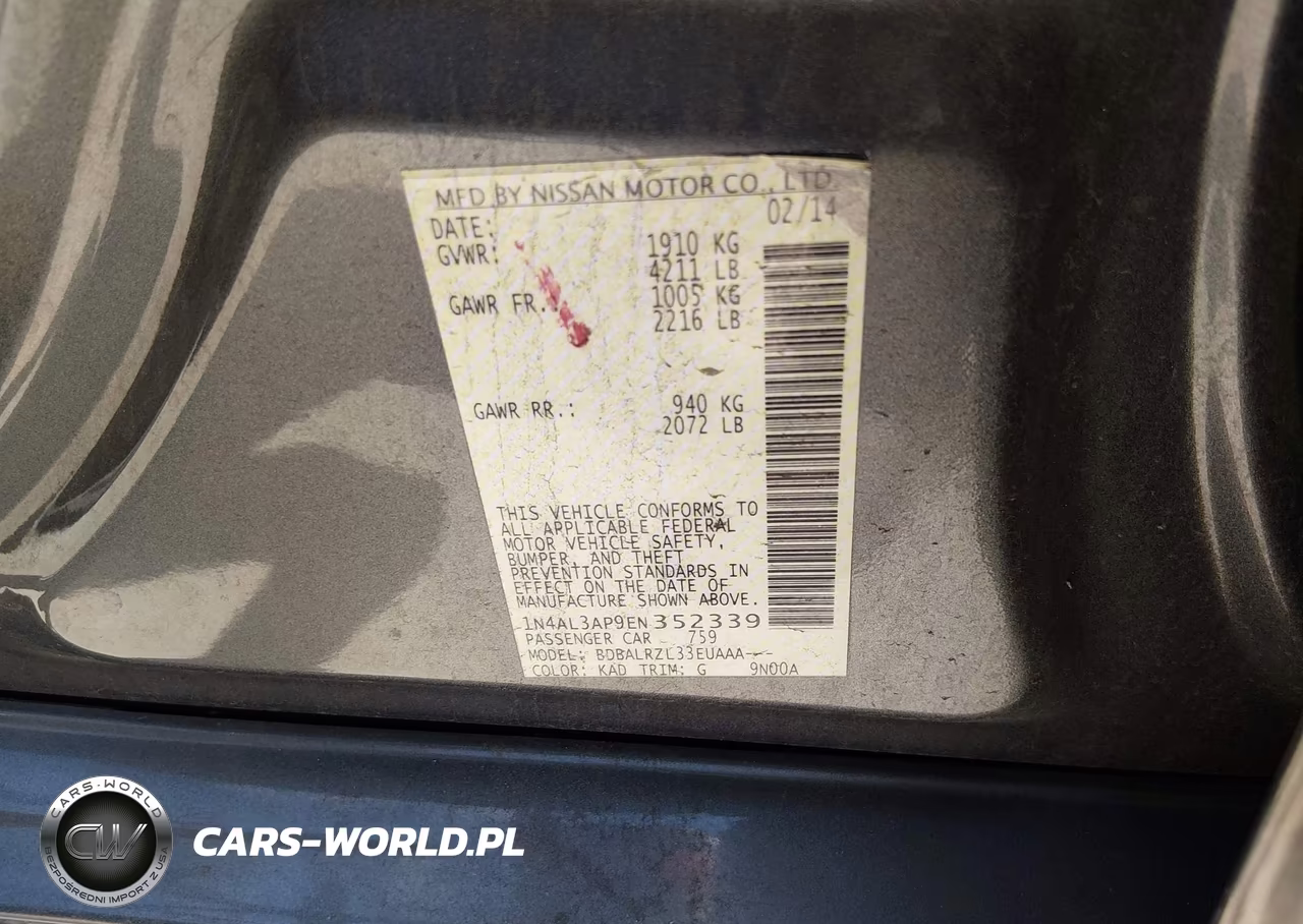 2014 Nissan Altima 2.5-2.5 S-2.5 Sl-2.5 Sv VIN:1N4AL3AP9EN352339 - 9