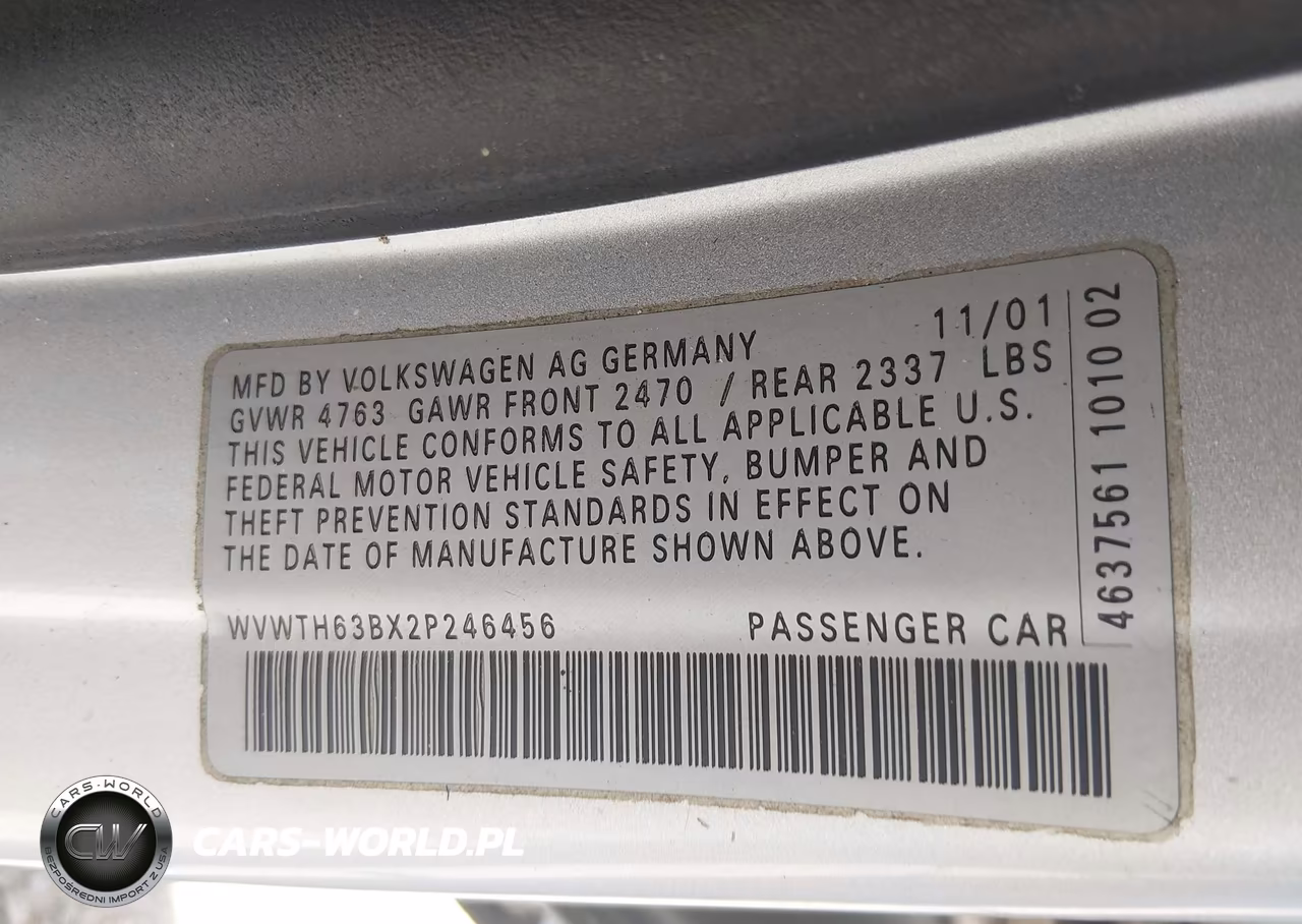 2002 Volkswagen Passat Glx VIN:WVWTH63BX2P246456 - 9