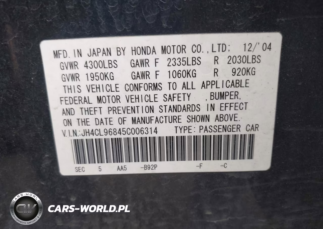 2005 Acura Tsx VIN:JH4CL96845C006314 - 9