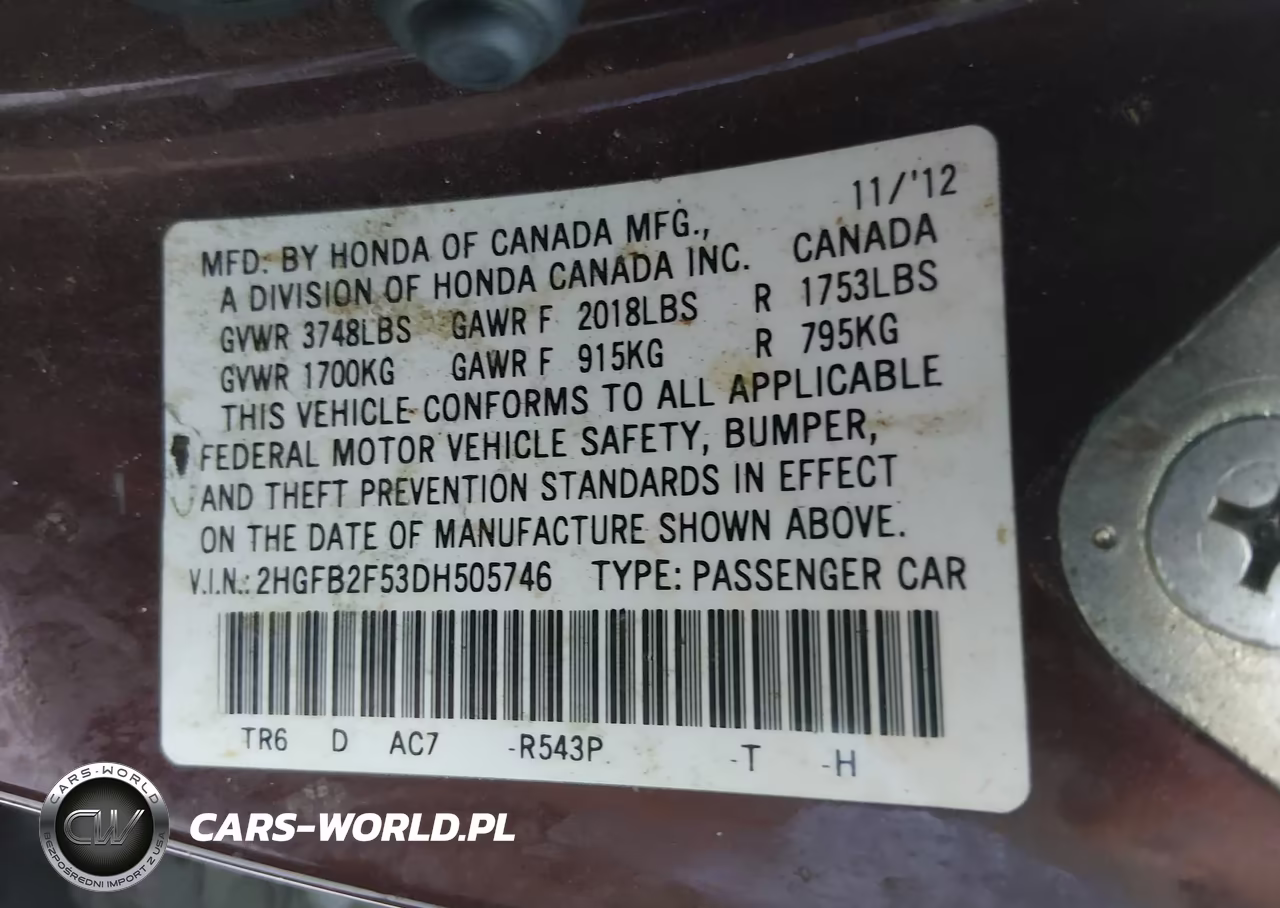 2013 Honda Civic Lx VIN:2HGFB2F53DH505746 - 9