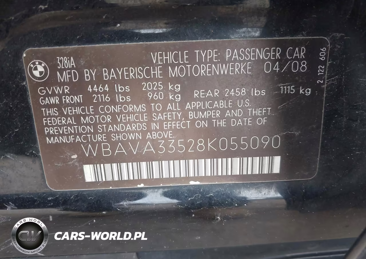 2008 BMW 328I VIN:WBAVA33528K055090 - 9