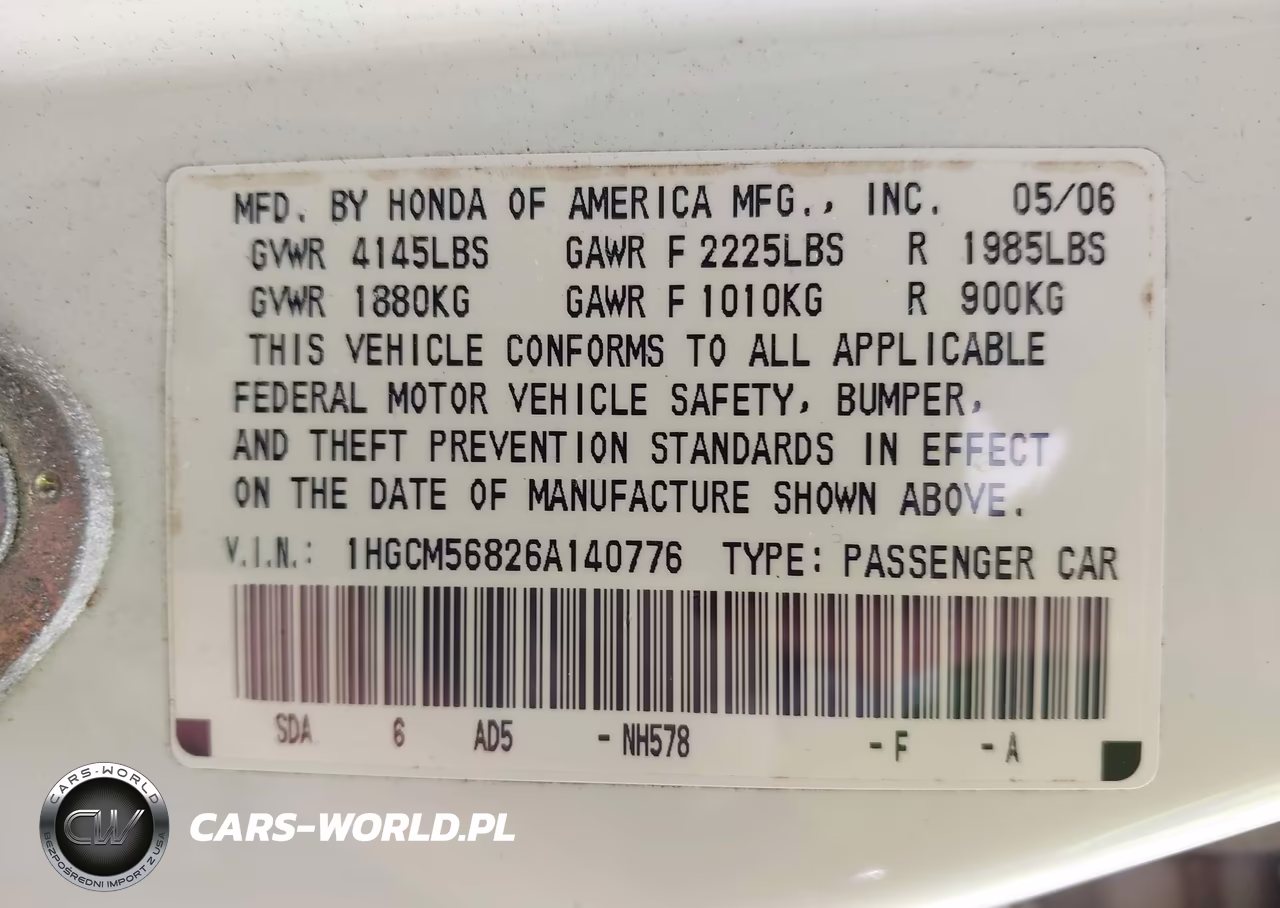 2006 Honda Accord 2.4 Ex VIN:1HGCM56826A140776 - 9