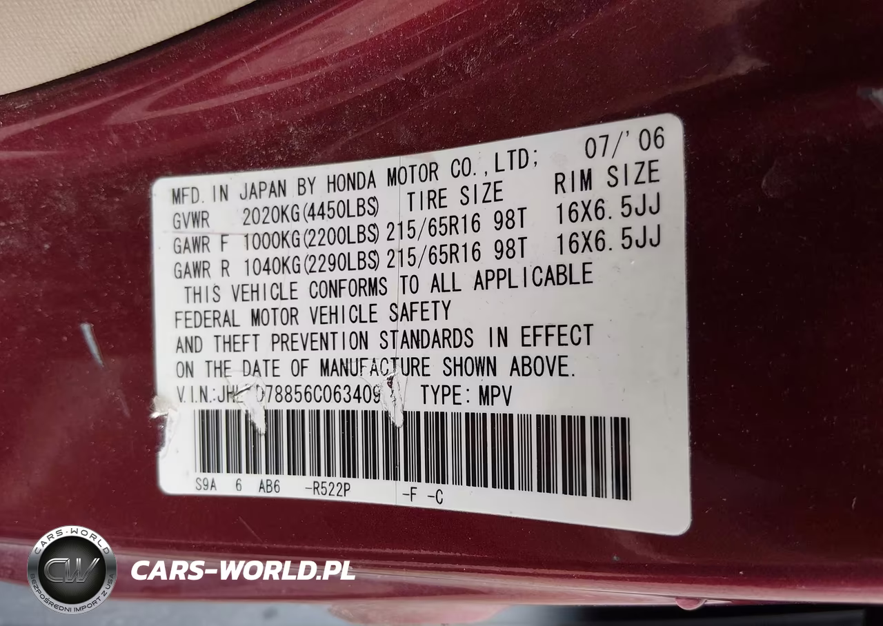 2006 Honda Cr-V Ex VIN:JHLRD78856C063409 - 9