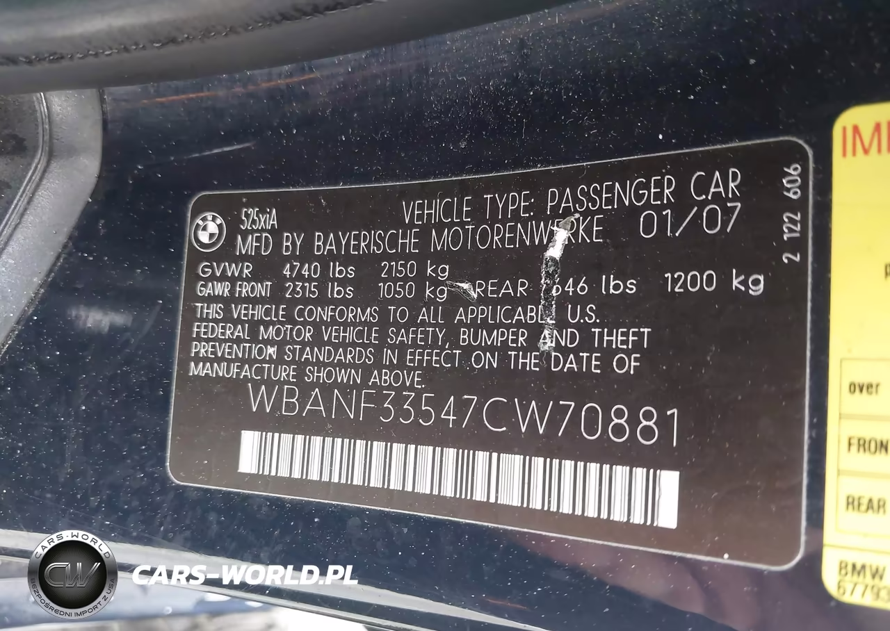 2007 BMW 525Xi VIN:WBANF33547CW70881 - 9