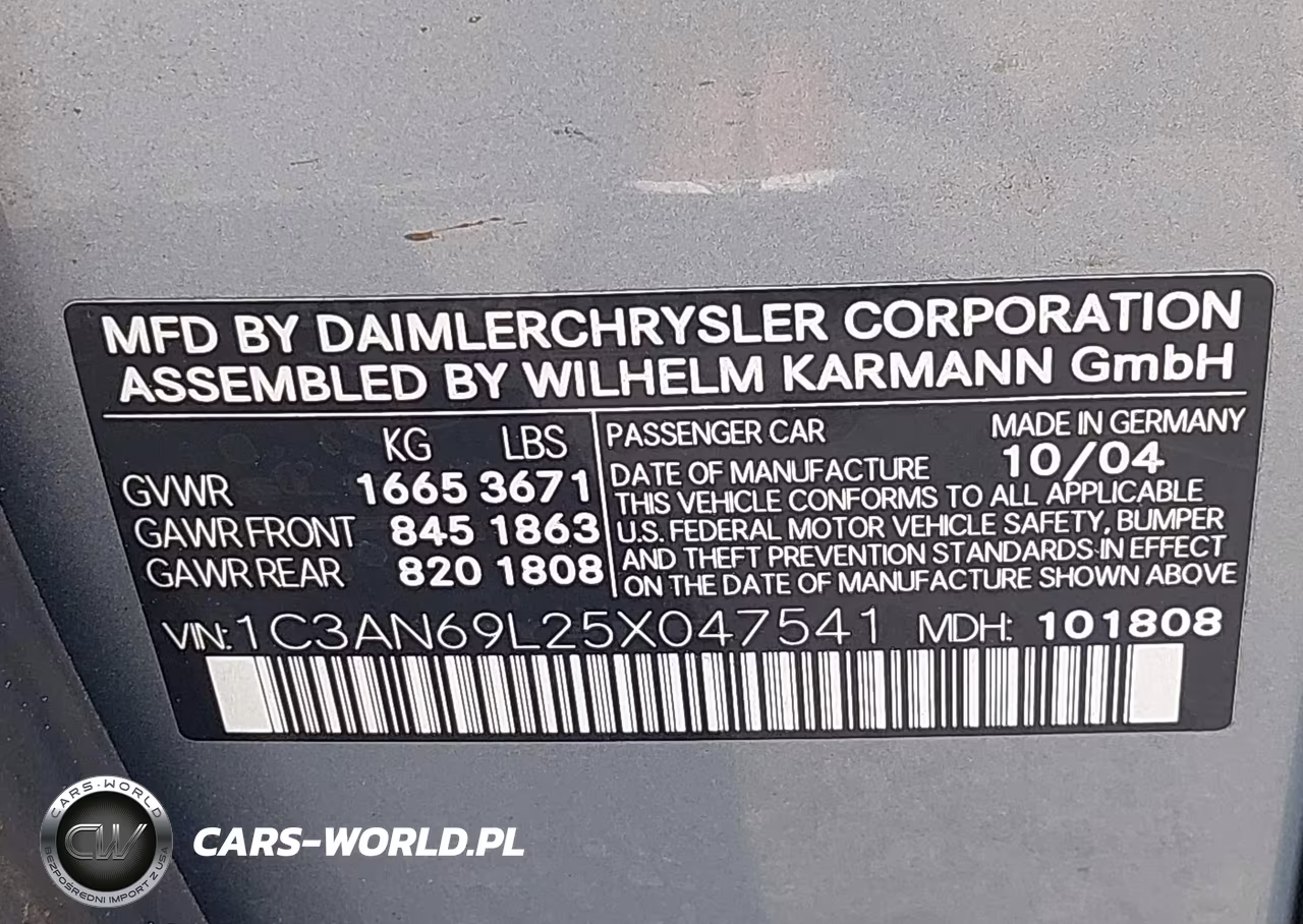 2005 Chrysler Crossfire Limited VIN:1C3AN69L25X047541 - 9