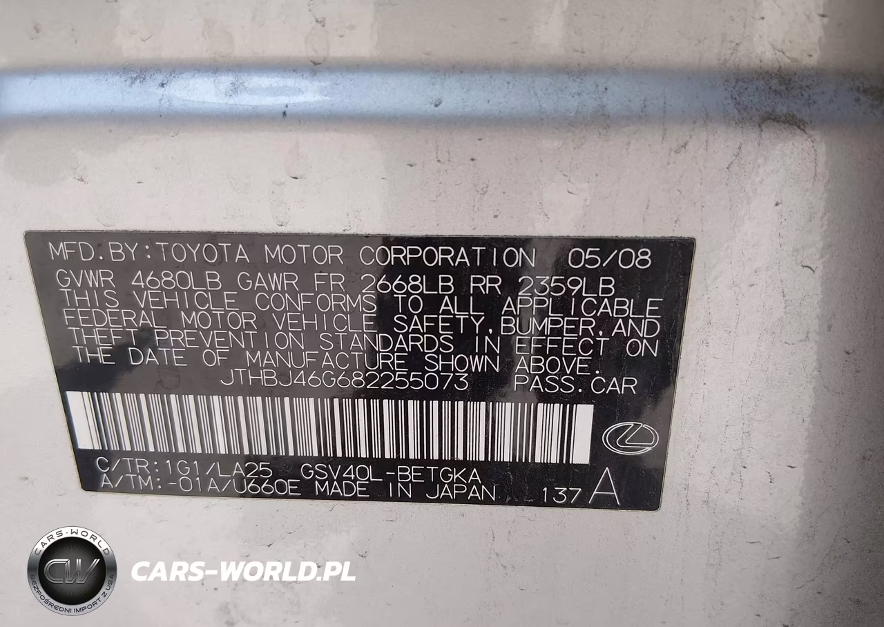 2008 Lexus Es 350 VIN:JTHBJ46G682255073 - 9