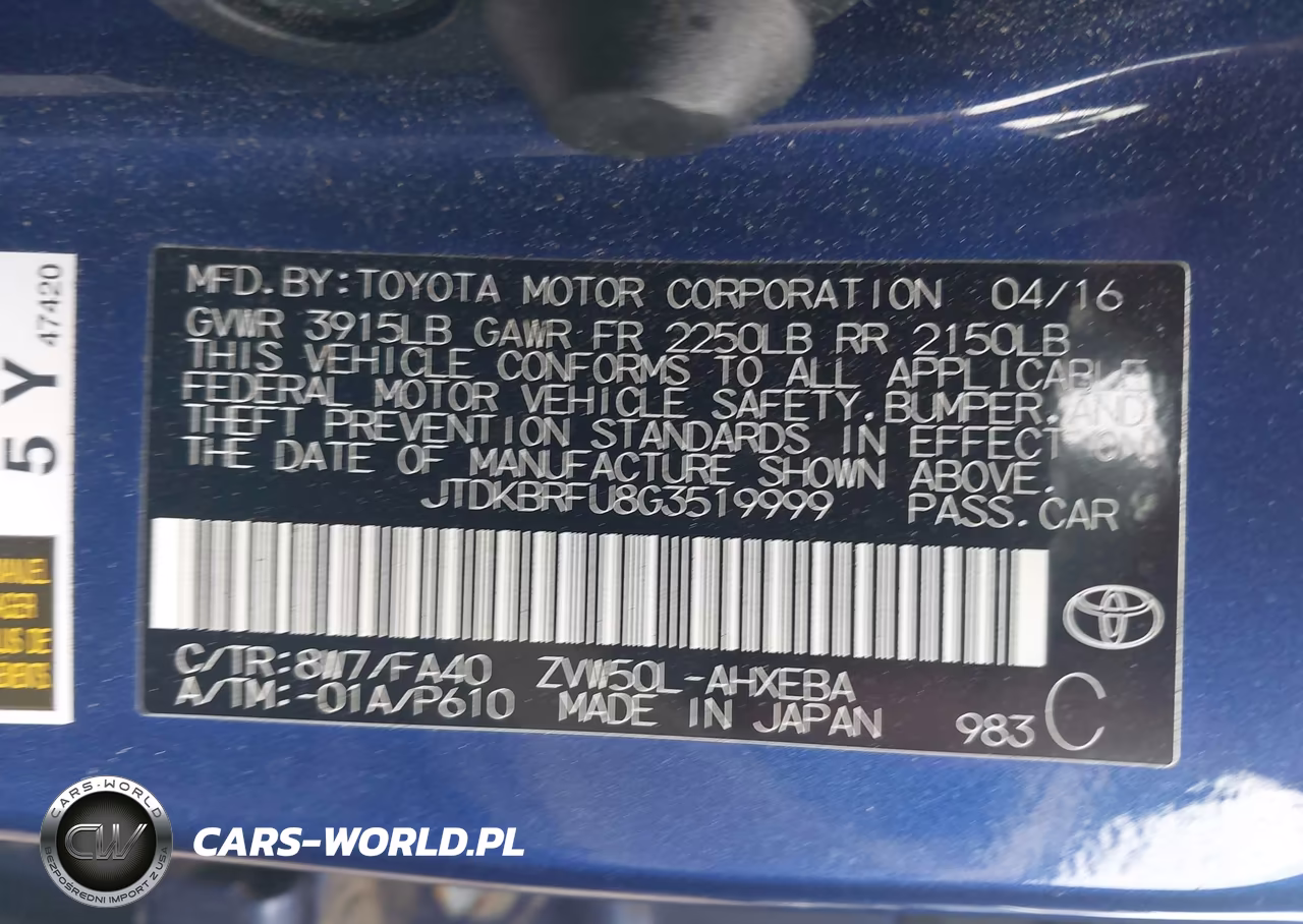 2016 Toyota Prius Two VIN:JTDKBRFU8G3519999 - 9