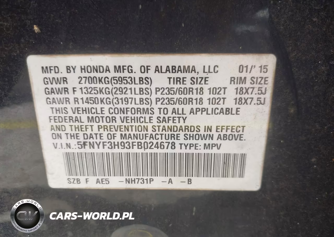 2015 Honda Pilot Touring VIN:5FNYF3H93FB024678 - 9