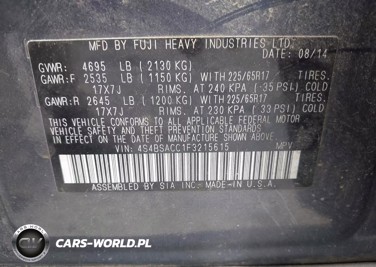 2015 Subaru Outback 2.5I Premium VIN:4S4BSACC1F3215615 - 9