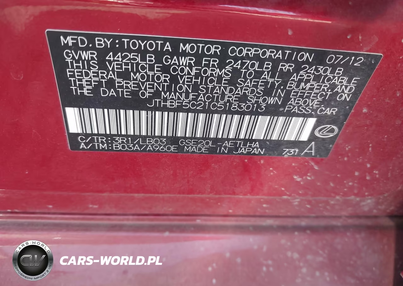 2012 Lexus Is 250 VIN:JTHBF5C21C5183013 - 9
