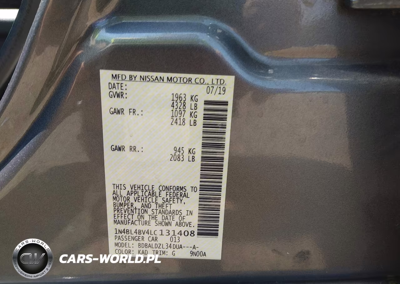 2020 Nissan Altima S Fwd VIN:1N4BL4BV4LC131408 - 9