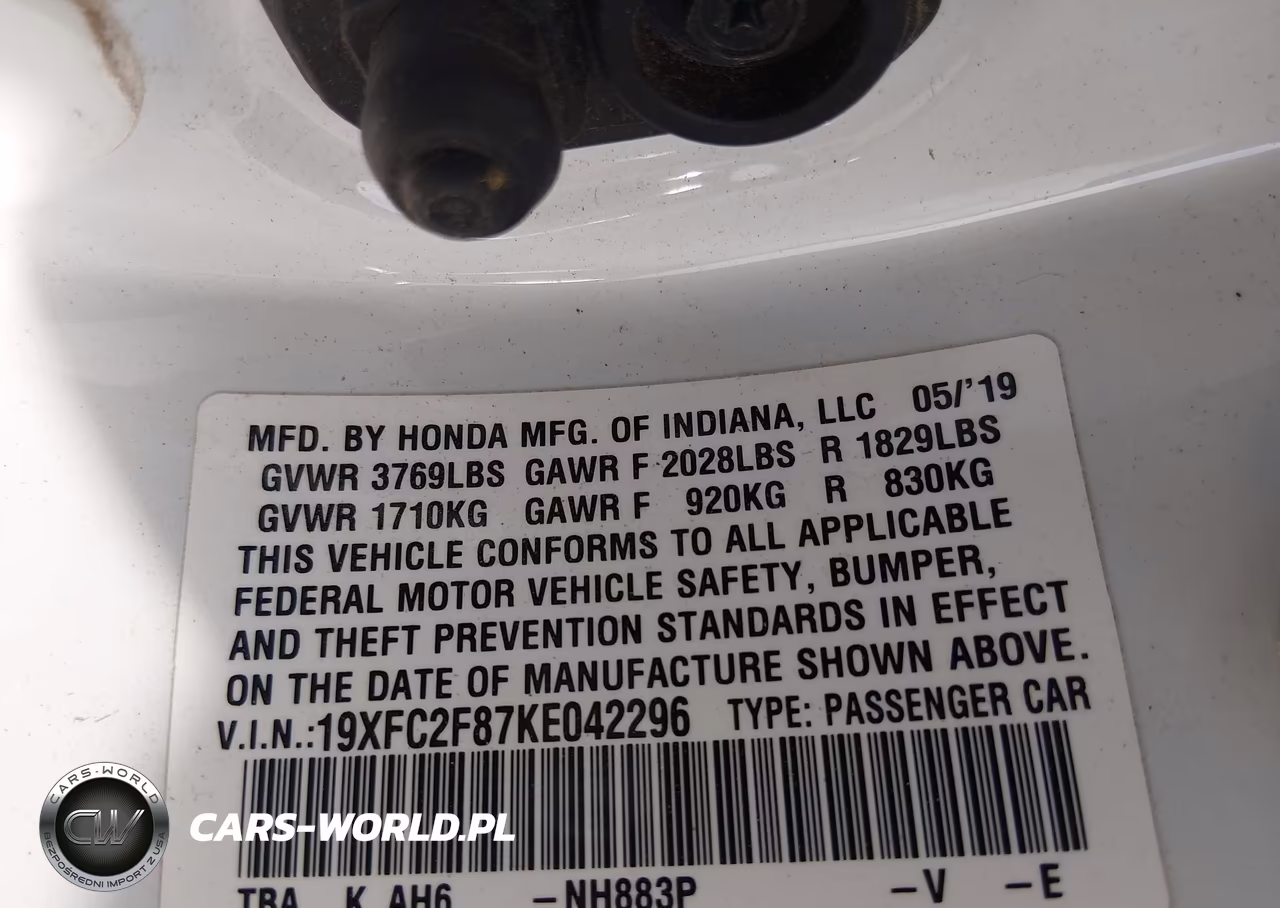 2019 Honda Civic Sport VIN:19XFC2F87KE042296 - 9
