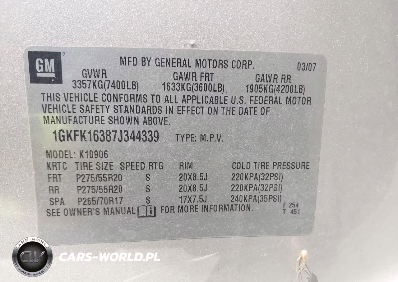 2007 GMC Yukon Xl Slt VIN:1GKFK16387J344339 - 9