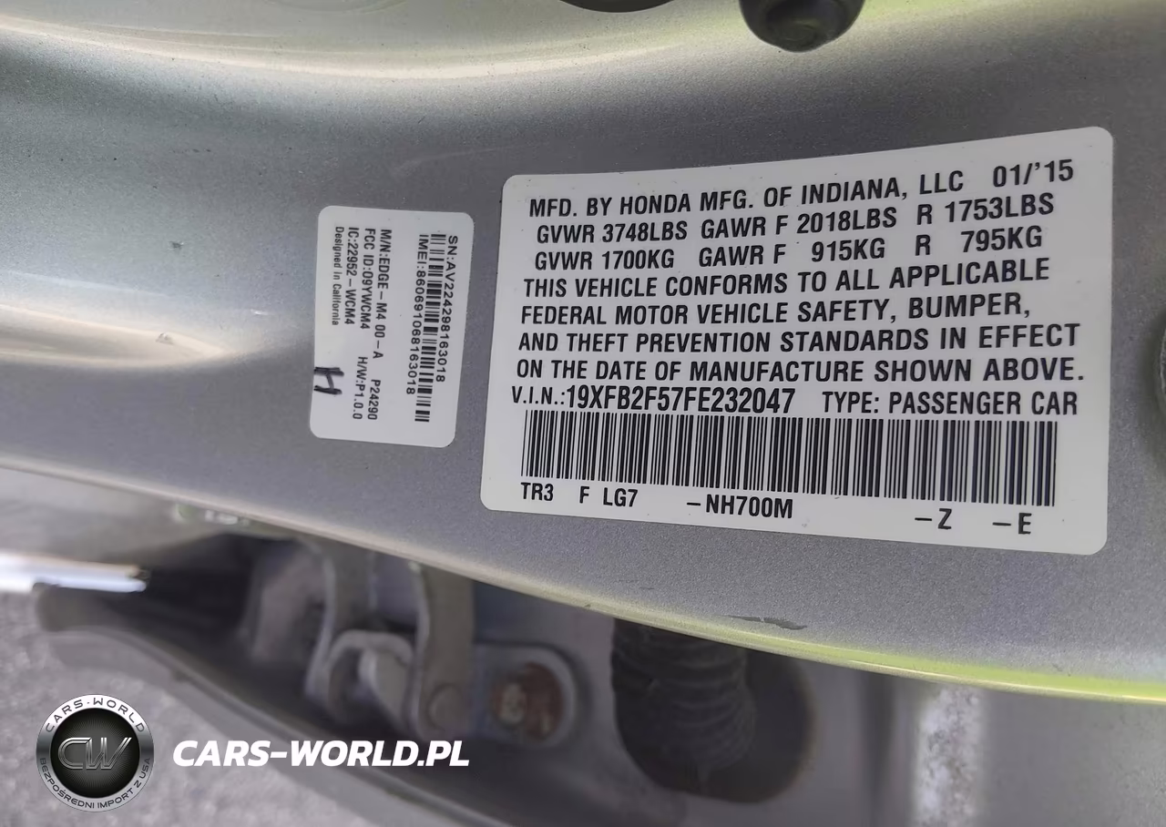 2015 Honda Civic Lx VIN:19XFB2F57FE232047 - 9