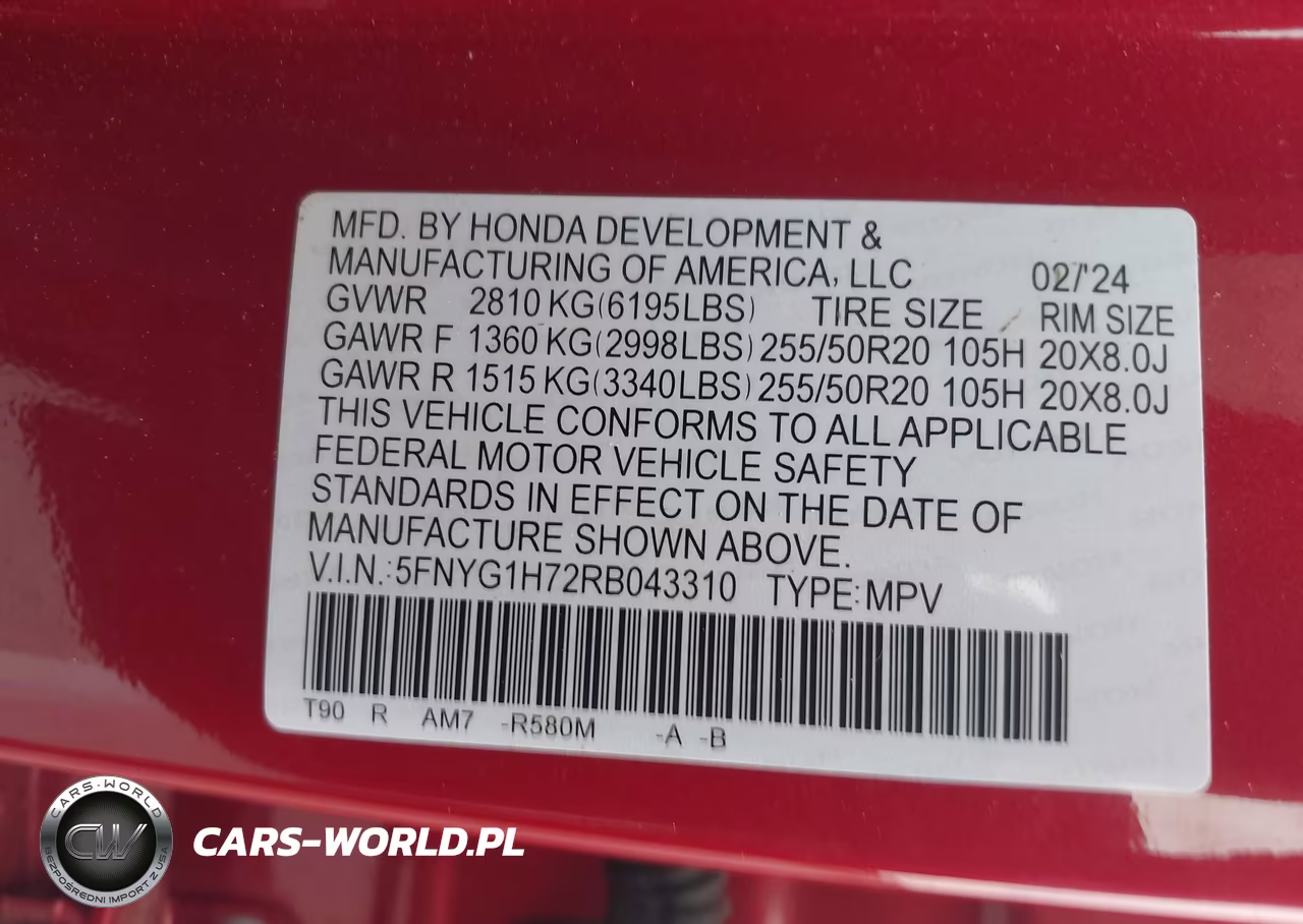 2024 Honda Pilot Touring VIN:5FNYG1H72RB043310 - 9
