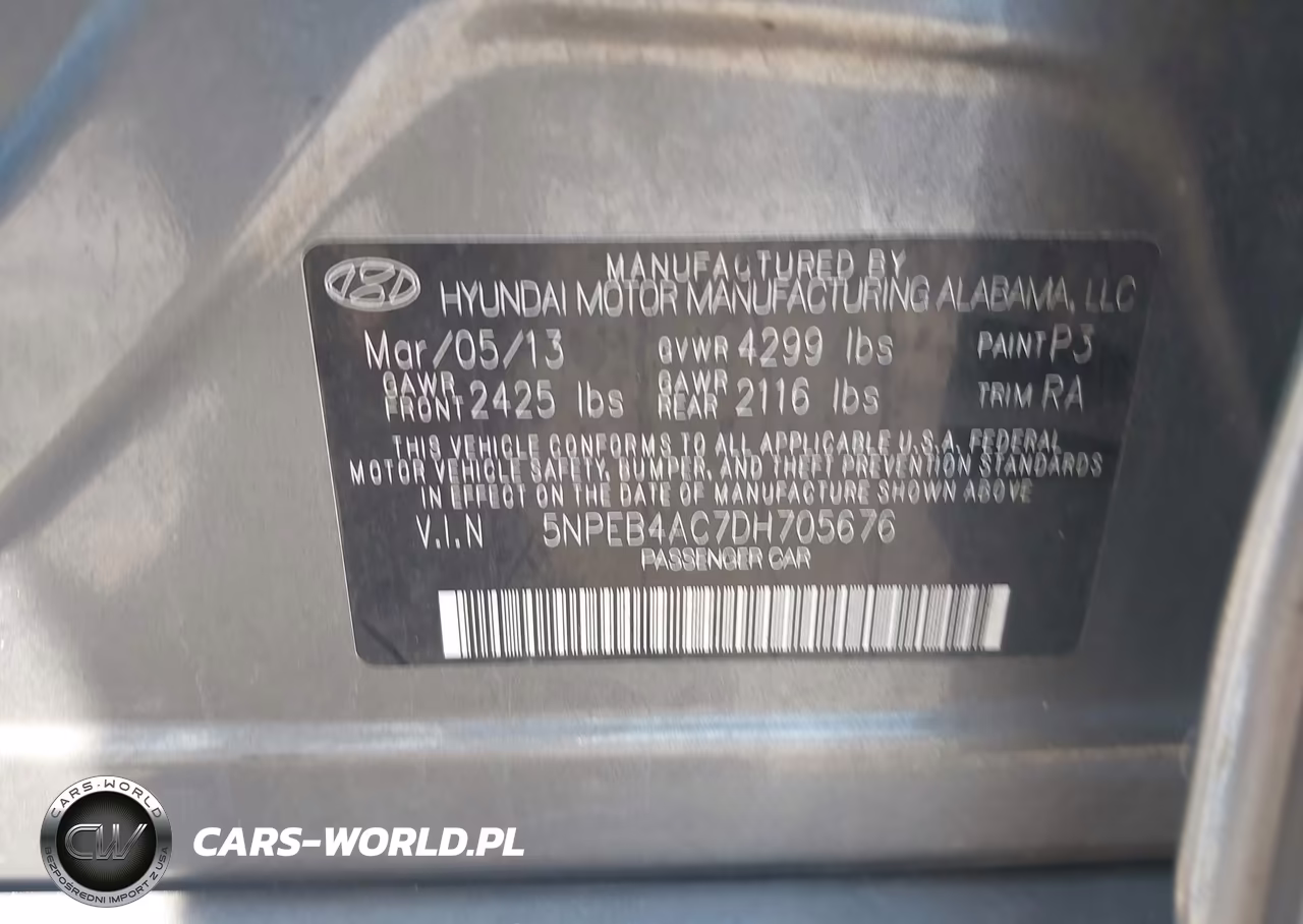 2013 Hyundai Sonata Gls VIN:5NPEB4AC7DH705676 - 9