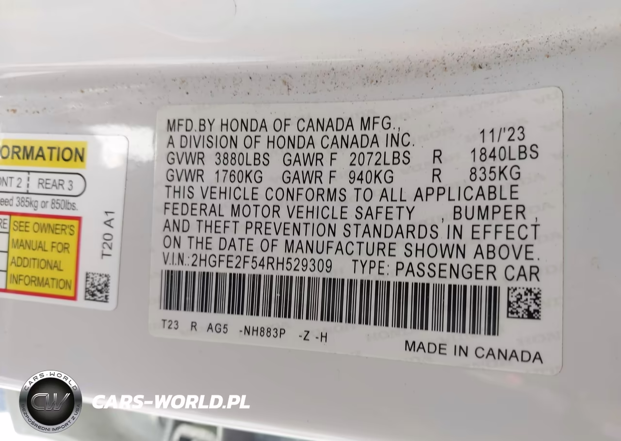 2024 Honda Civic Sport VIN:2HGFE2F54RH529309 - 9