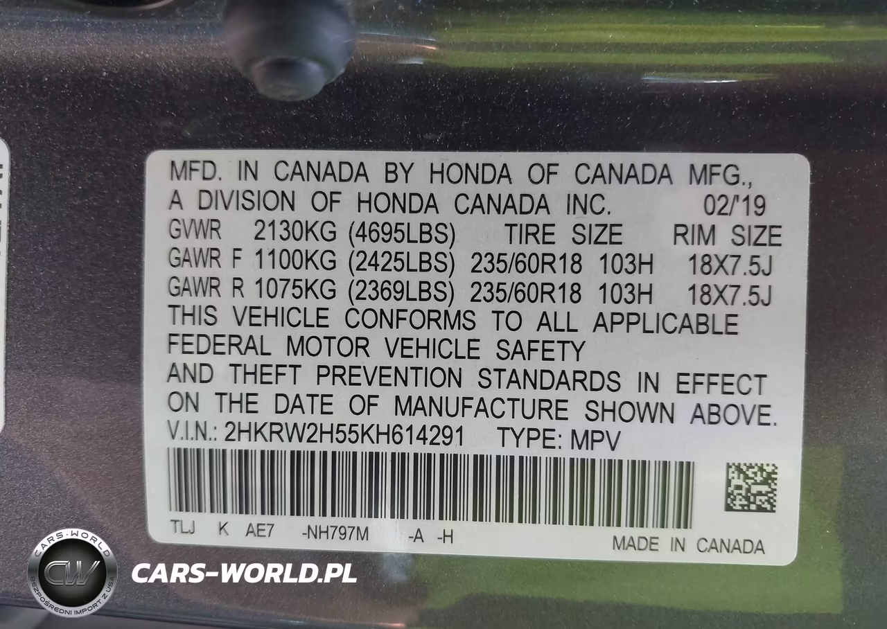 2019 Honda Cr-V Ex VIN:2HKRW2H55KH614291 - 9