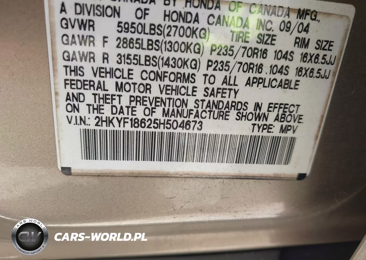 2005 Honda Pilot Ex-L VIN:2HKYF18625H504673 - 9