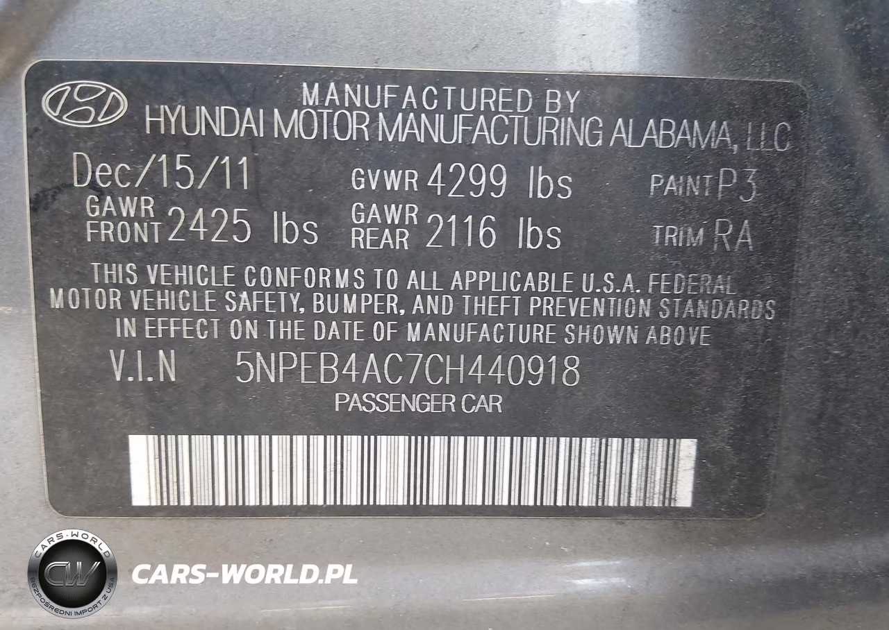 2012 Hyundai Sonata Gls VIN:5NPEB4AC7CH440918 - 9