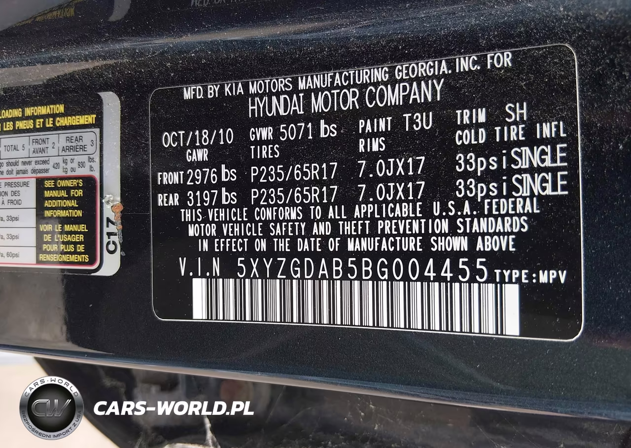 2011 Hyundai Santa Fe Gls VIN:5XYZGDAB5BG004455 - 9