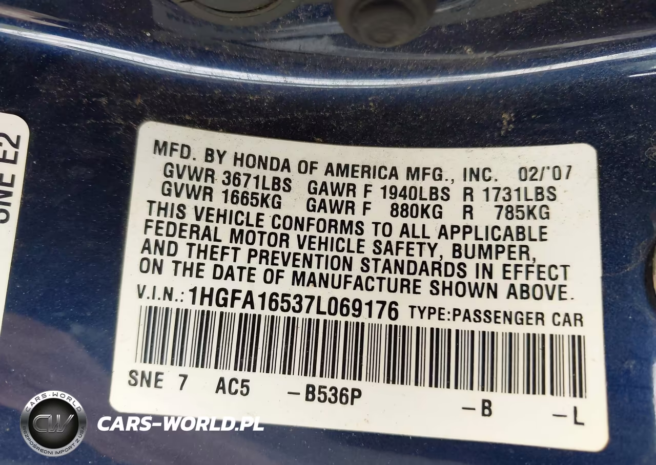 2007 Honda Civic Lx VIN:1HGFA16537L069176 - 9