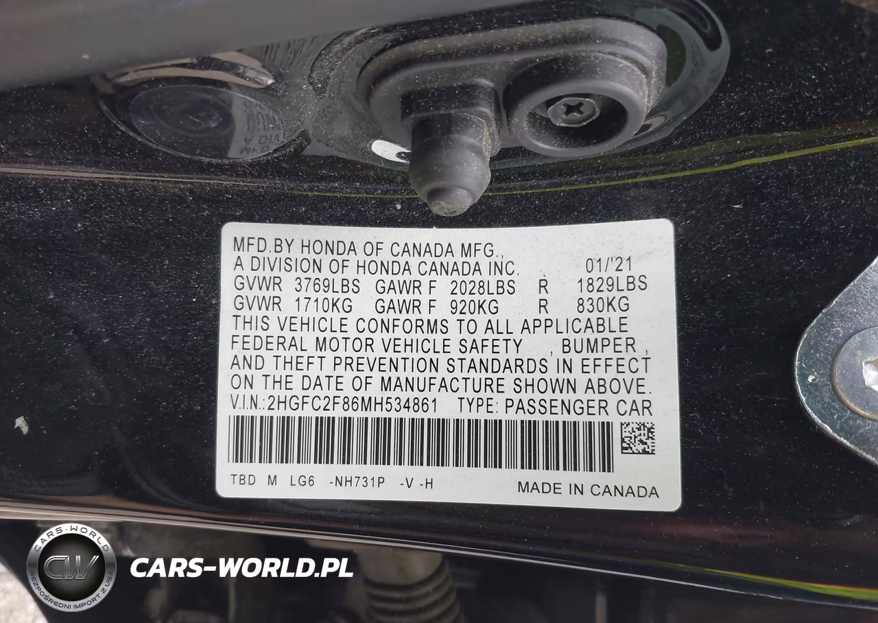 2021 Honda Civic Sport VIN:2HGFC2F86MH534861 - 9