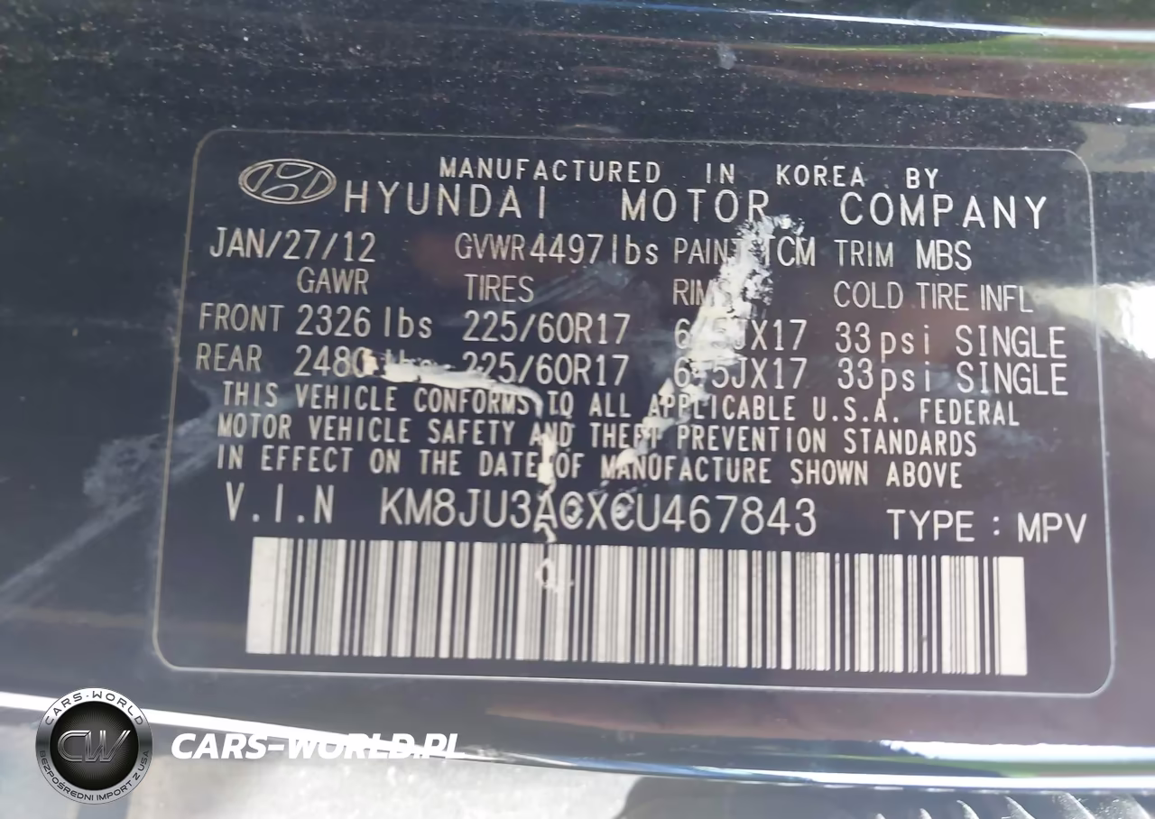 2012 Hyundai Tucson Gls VIN:KM8JU3ACXCU467843 - 9