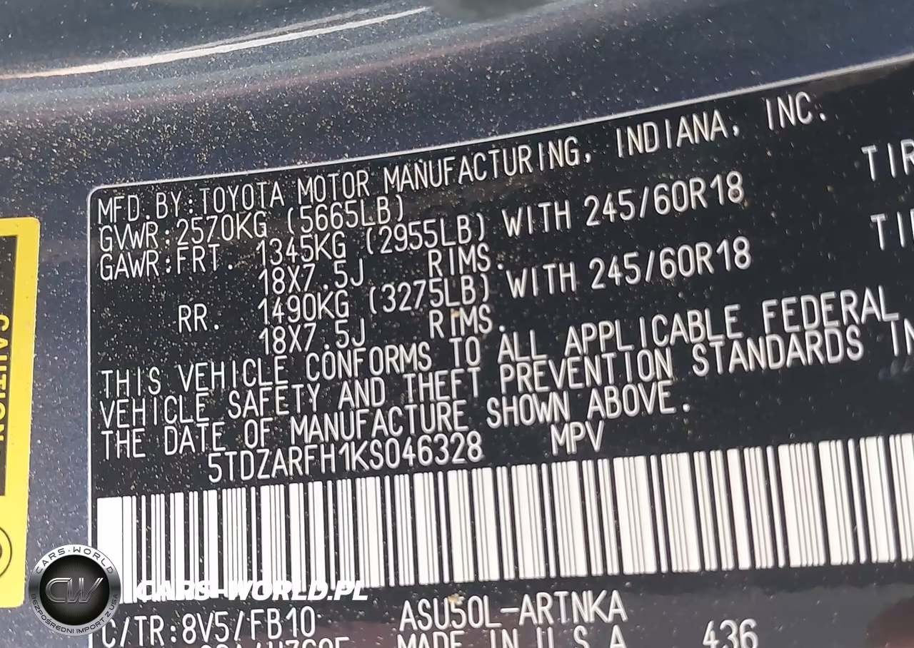 2019 Toyota Highlander Le VIN:5TDZARFH1KS046328 - 9