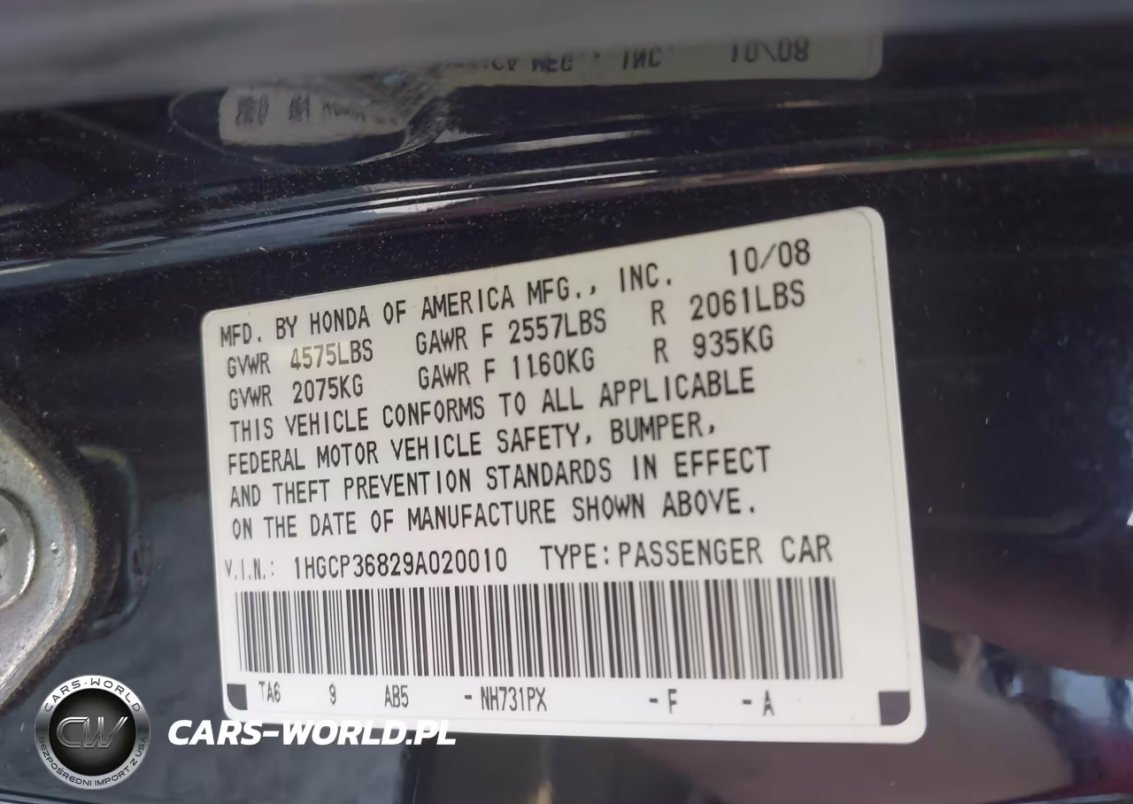 2009 Honda Accord 3.5 Ex-L VIN:1HGCP36829A020010 - 9