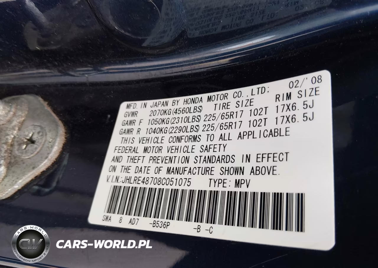 2008 Honda Cr-V Ex-L VIN:JHLRE48708C051075 - 9