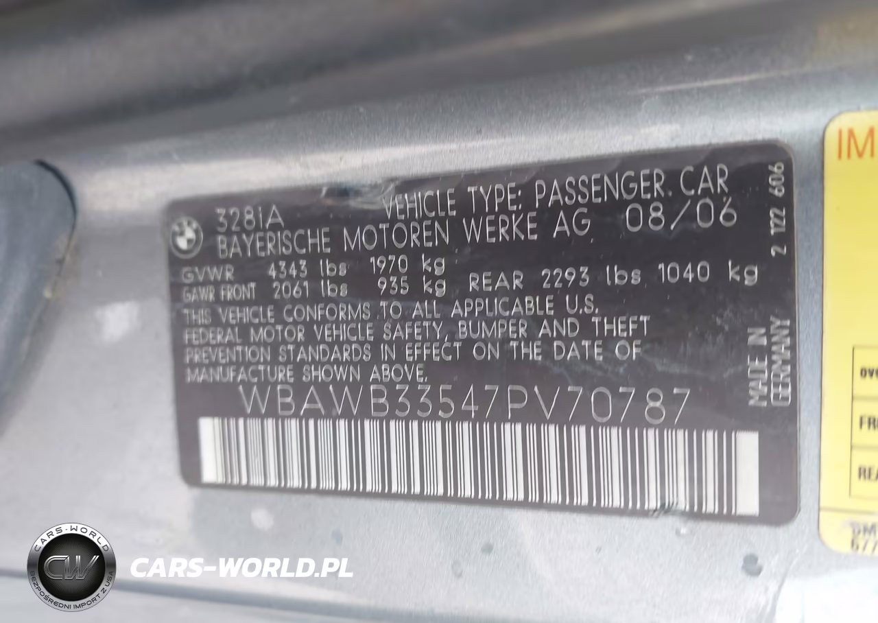 2007 BMW 328I VIN:WBAWB33547PV70787 - 9