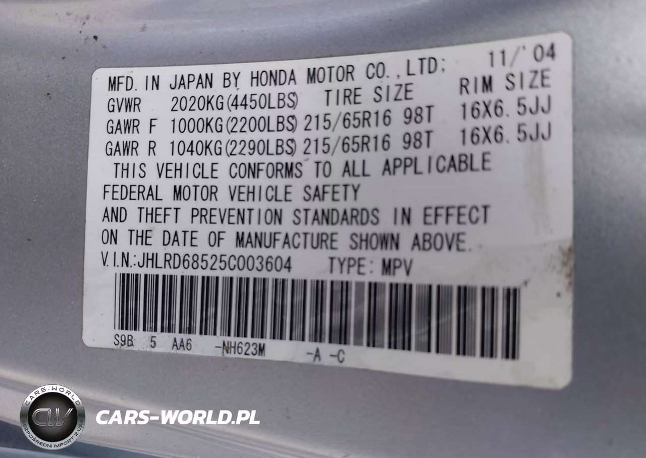 2005 Honda Cr-V Lx VIN:JHLRD68525C003604 - 9