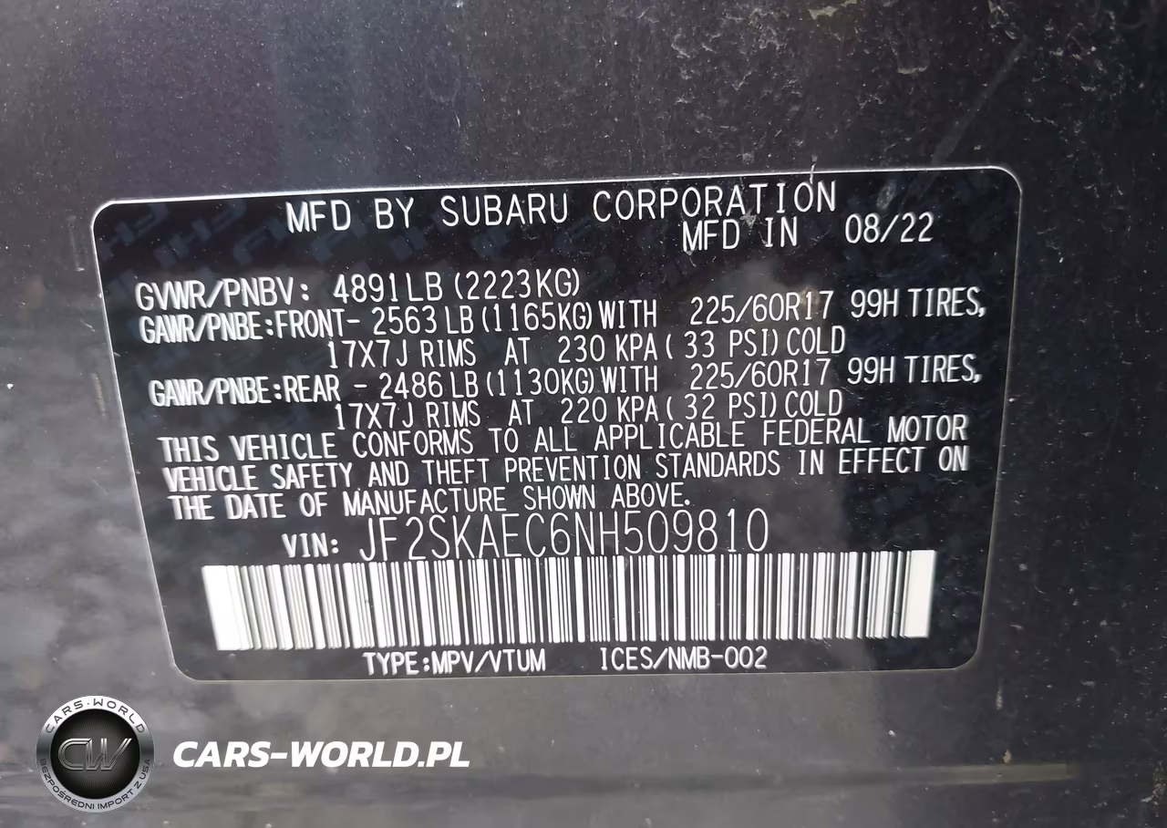 2022 Subaru Forester Premium VIN:JF2SKAEC6NH509810 - 9