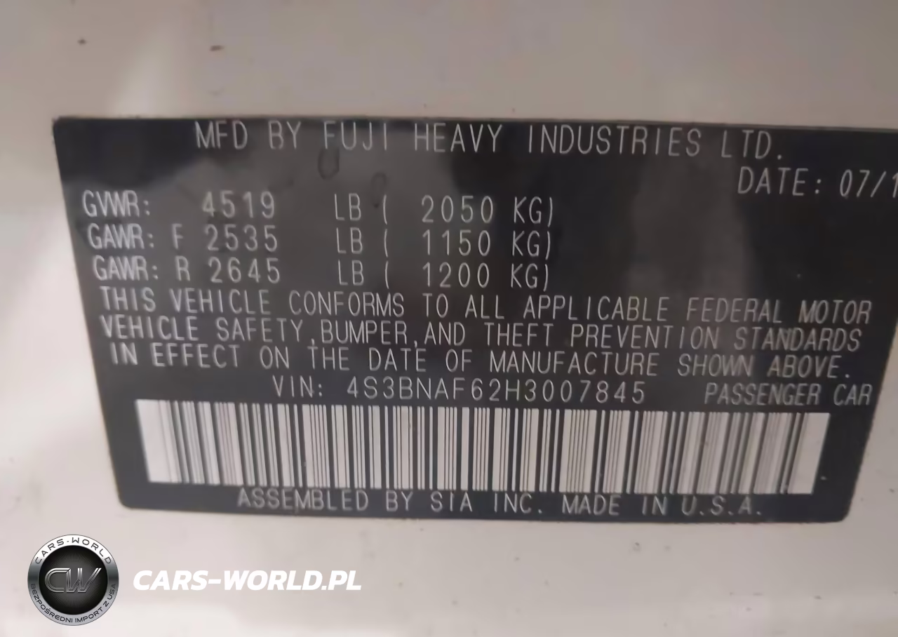 2017 Subaru Legacy 2.5I Premium VIN:4S3BNAF62H3007845 - 9